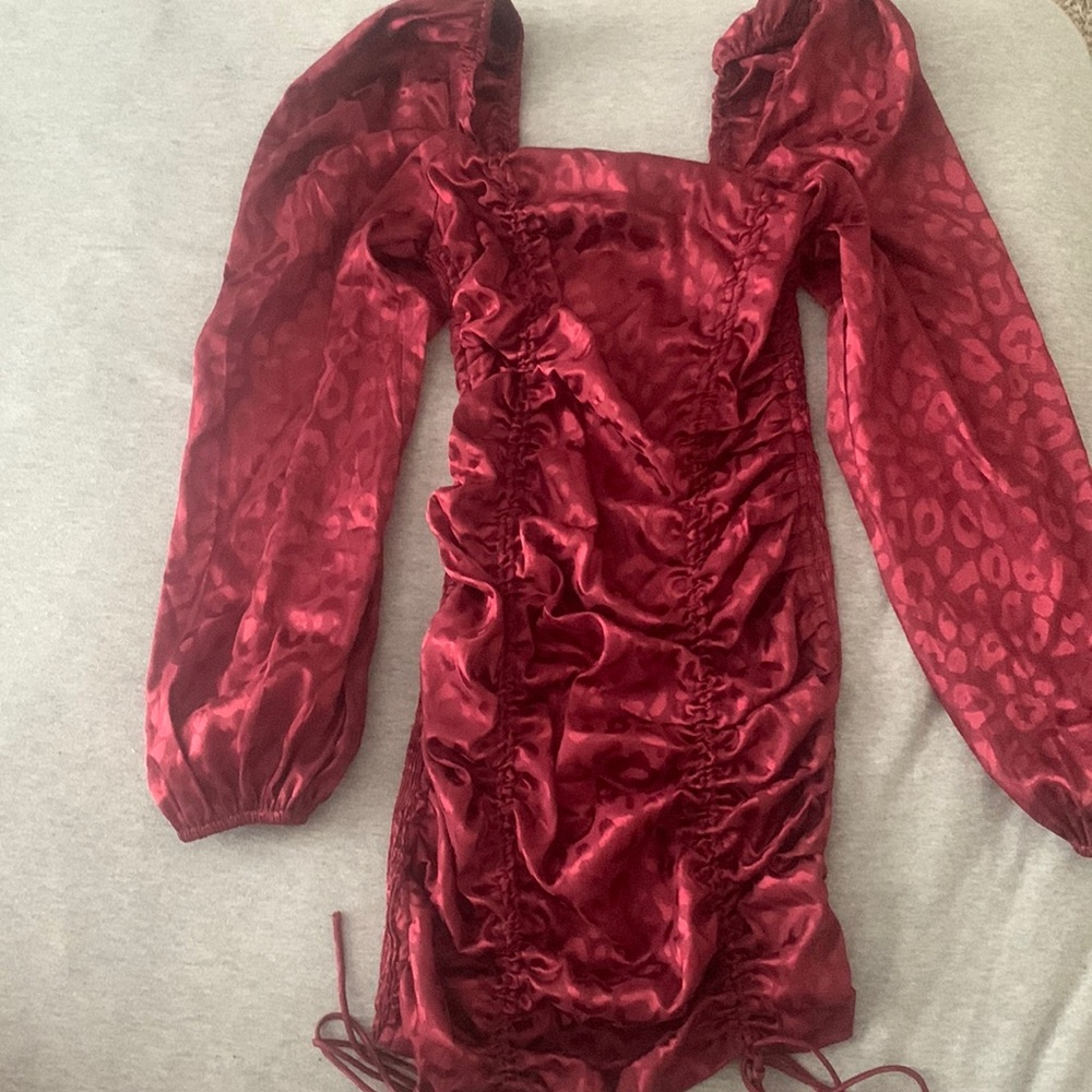 Maroon metallic bodycon cheetah print dress